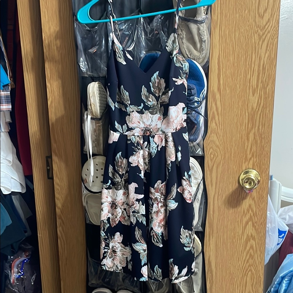 Soprano Blue and Black Spaghetti Strap Sundress Mini